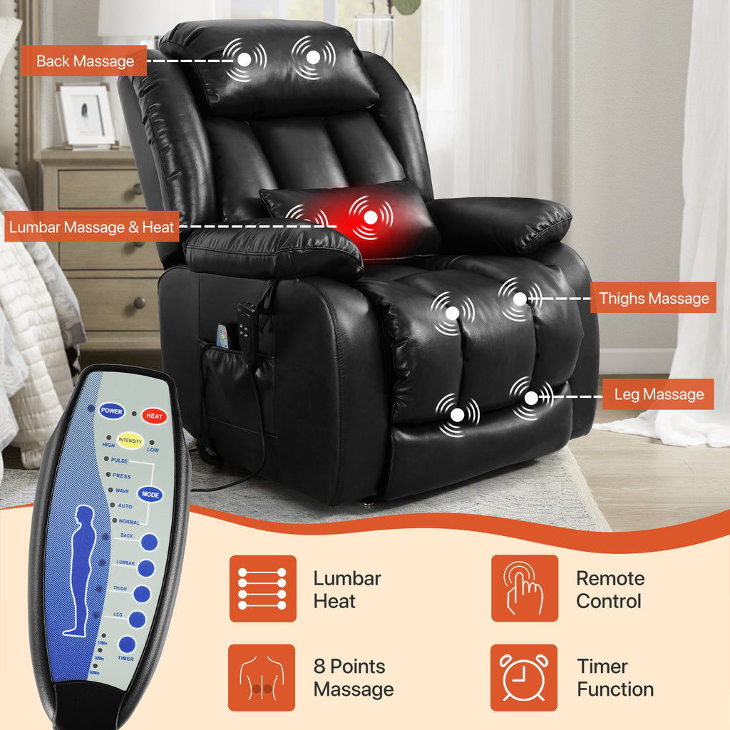 TEKAMON Infinite Position Lift Recliner Chair for Elderly with Heat Massage and Extended Footrest Lay Flat Sleeping Leather Dual Motor Power Lift Chair for Living Room (Beige)