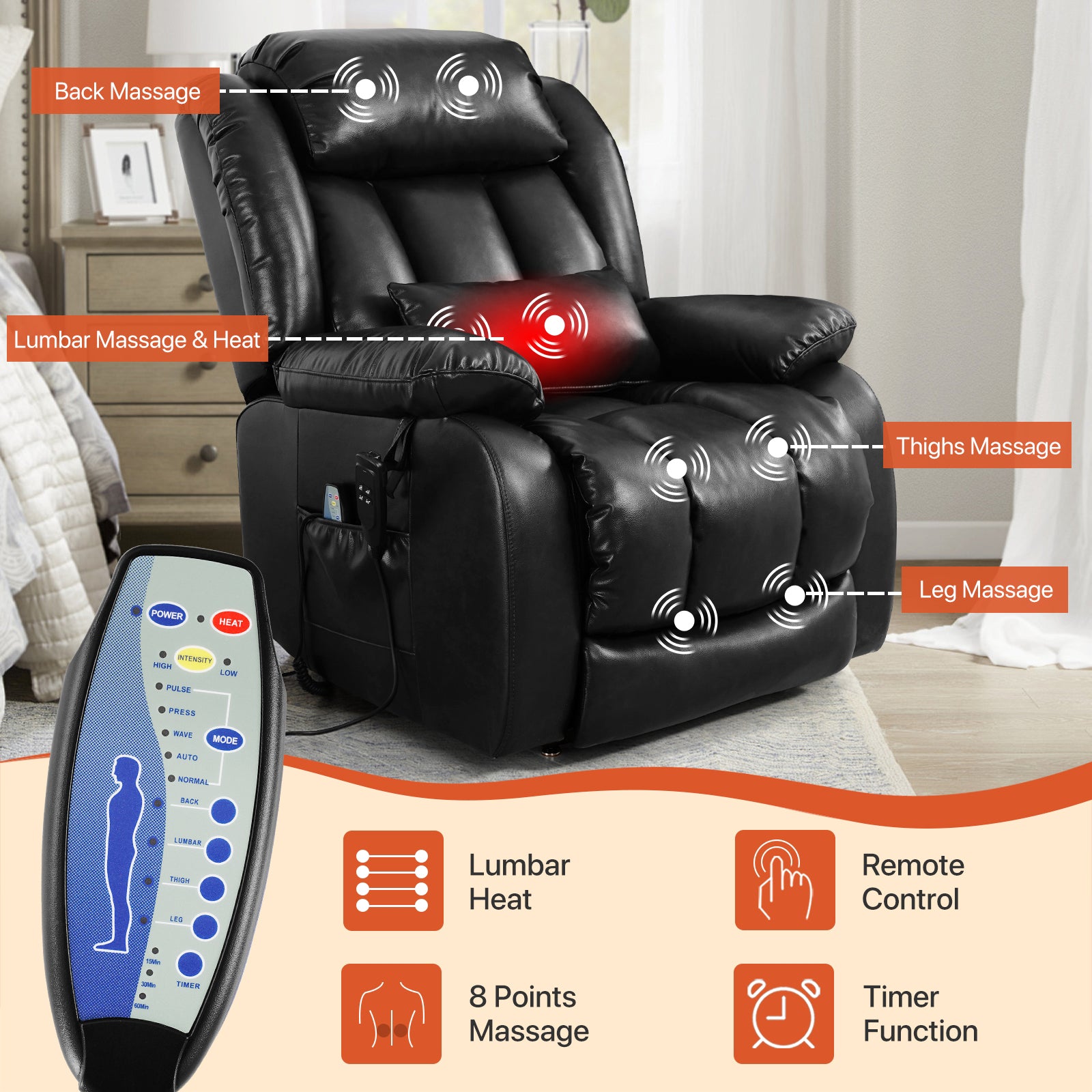 TEKAMON Infinite Position Lift Recliner Chair for Elderly with Heat Massage and Extended Footrest Lay Flat Sleeping Leather Dual Motor Power Lift Chair for Living Room (Beige)
