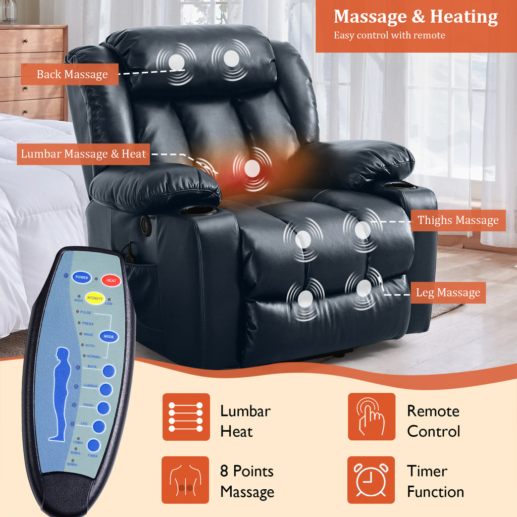 TEKAMON Infinite Position Lift Recliner Chair for Elderly with Heat Massage and Extended Footrest Lay Flat Sleeping Leather Dual Motor Power Lift Chair for Living Room (Brown)