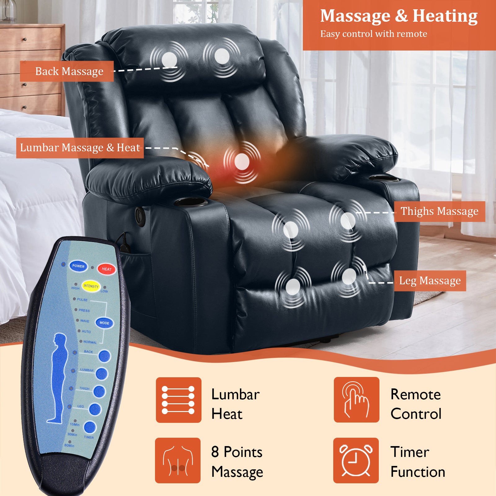 TEKAMON Infinite Position Lift Recliner Chair for Elderly with Heat Massage and Extended Footrest Lay Flat Sleeping Leather Dual Motor Power Lift Chair for Living Room (Brown)