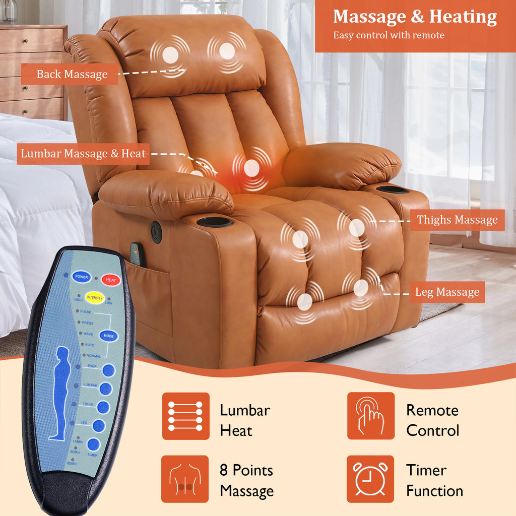 TEKAMON Infinite Position Lift Recliner Chair for Elderly with Heat Massage and Extended Footrest Lay Flat Sleeping Leather Dual Motor Power Lift Chair for Living Room (orange)