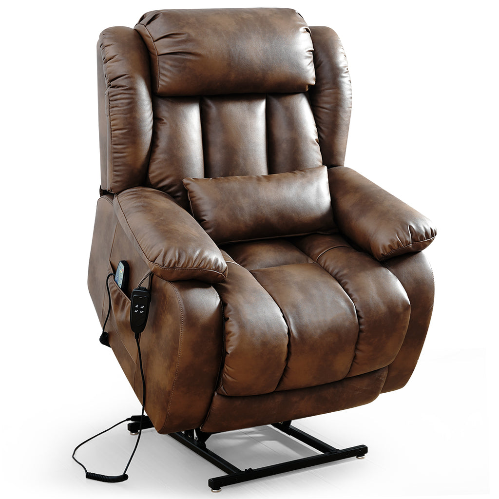 TEKAMON Infinite Position Lift Recliner Chair for Elderly with Heat Massage and Extended Footrest Lay Flat Sleeping Leather Dual Motor Power Lift Chair for Living Room (Ochre)