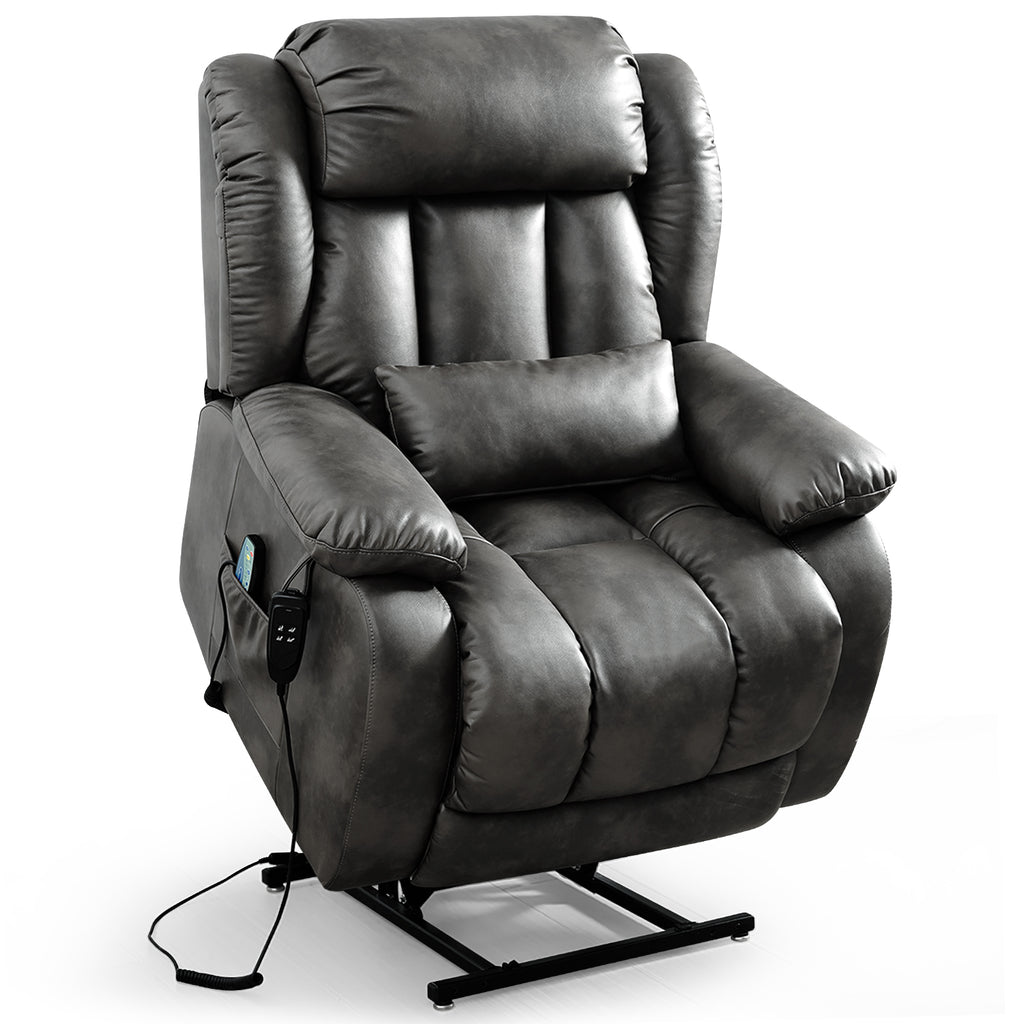 TEKAMON Infinite Position Lift Recliner Chair for Elderly with Heat Massage and Extended Footrest Lay Flat Sleeping Leather Dual Motor Power Lift Chair for Living Room (Grey)