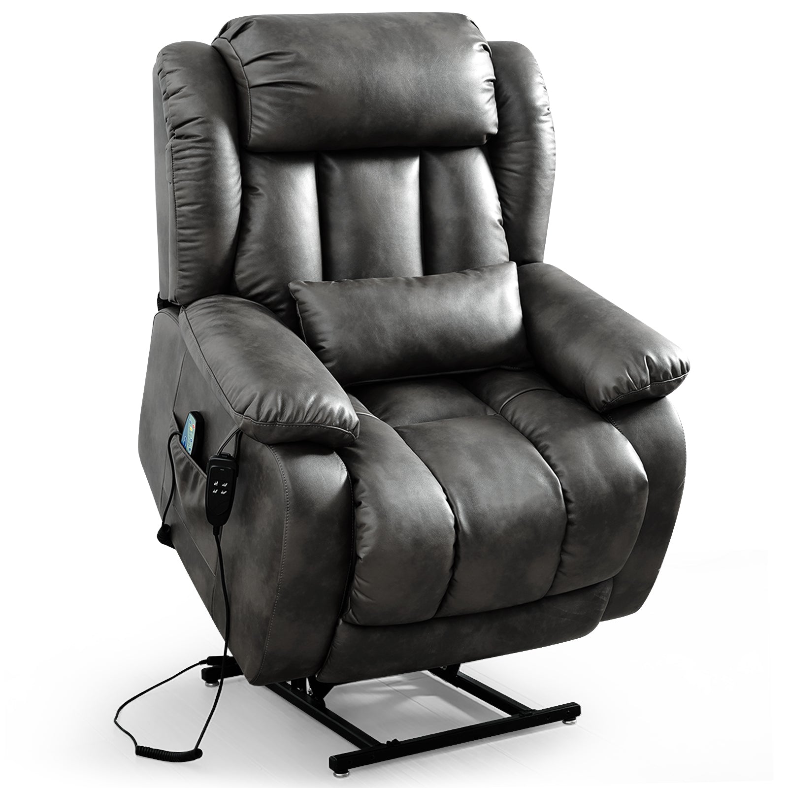 TEKAMON Infinite Position Lift Recliner Chair for Elderly with Heat Massage and Extended Footrest Lay Flat Sleeping Leather Dual Motor Power Lift Chair for Living Room (Grey)