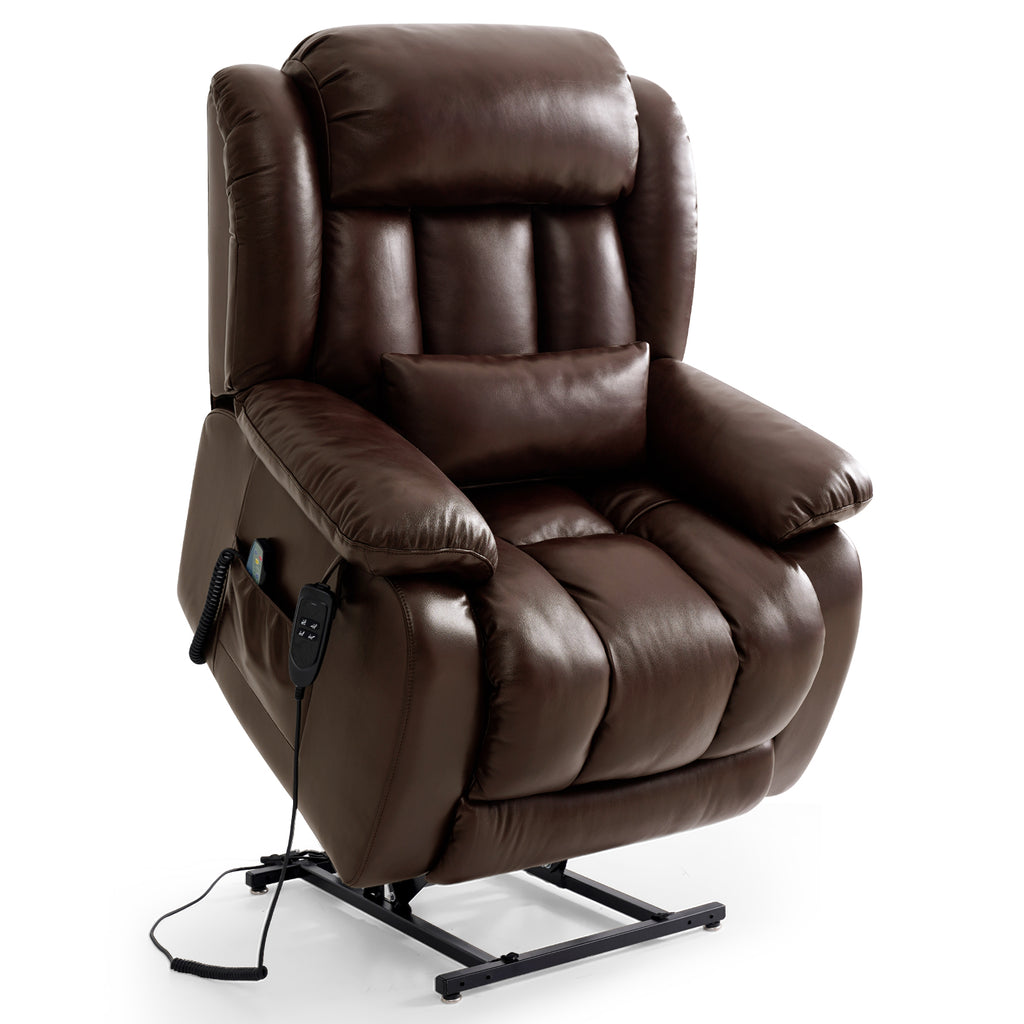 TEKAMON Power Lift Chair Recliner for Elderly with Heat and Massage, Lay Flat Sleeping Recliner Dual Motor Infinite Position Leather Lift Chair for Living Room (Brown)