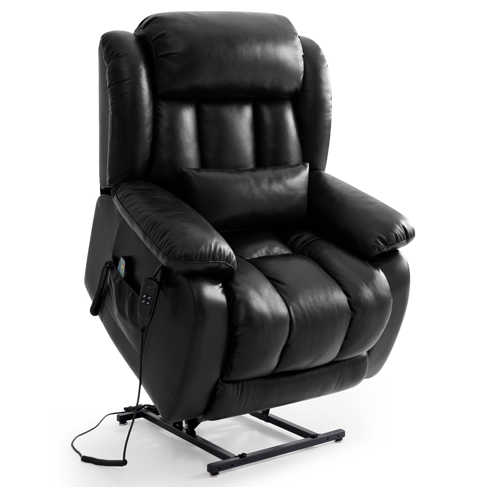TEKAMON Infinite Position Lift Recliner Chair for Elderly with Heat Massage and Extended Footrest Lay Flat Sleeping Leather Dual Motor Power Lift Chair for Living Room (Black)