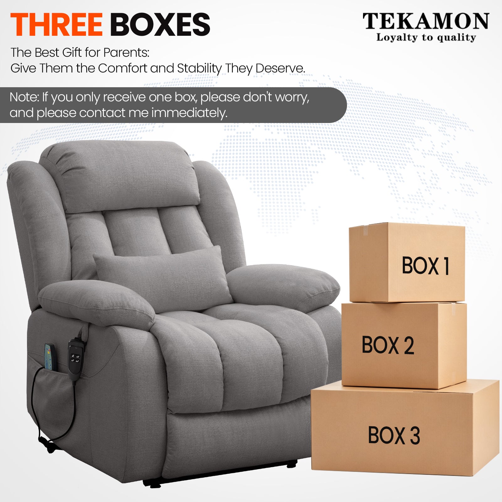 TEKAMON Infinite Position Lift Recliner Chair for Elderly with Heat and Massage Lay Flat Sleeping Power Lift Chair, Linen Fabric, Grey