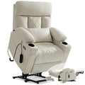 TEKAMON Power Lift Recliner Chair for Elderly - Adjustable Headrest, Three Motor, Infinite Positions, Built-in Massage and Heating, USB Ports, Cup Holders -Ivory Rice