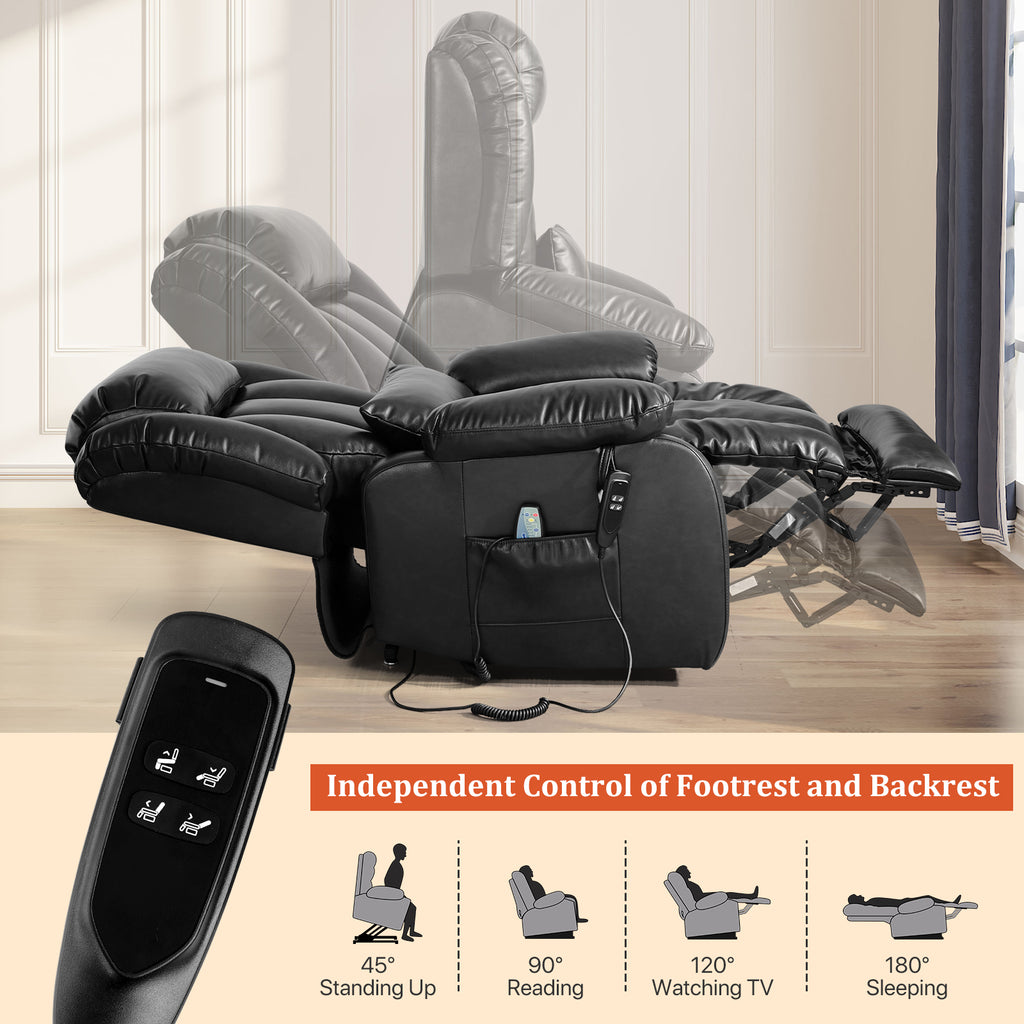 TEKAMON Infinite Position Lift Recliner Chair for Elderly with Heat Massage and Extended Footrest Lay Flat Sleeping Leather Dual Motor Power Lift Chair for Living Room (Beige)