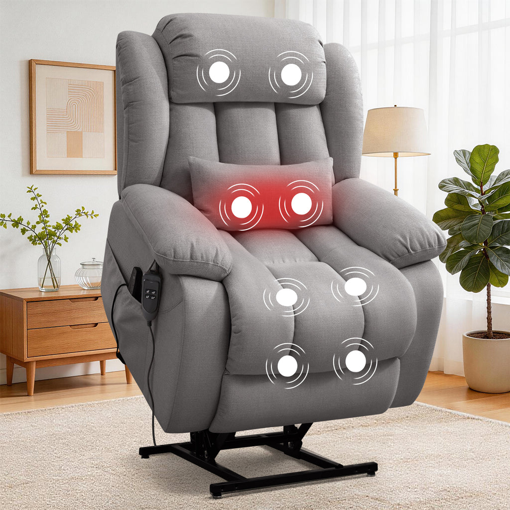 TEKAMON Infinite Position Lift Recliner Chair for Elderly with Heat and Massage Lay Flat Sleeping Power Lift Chair, Linen Fabric, Grey