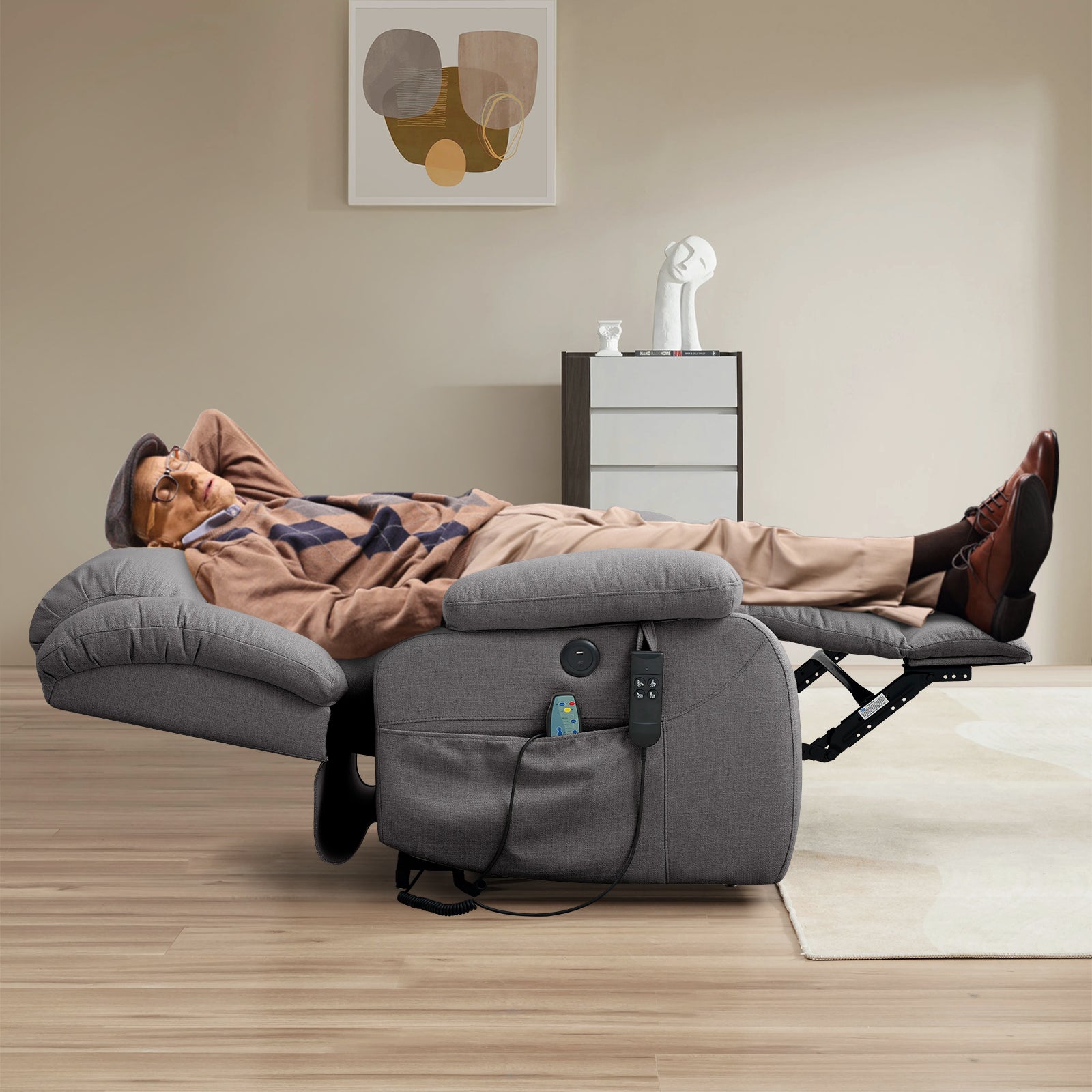 TEKAMON Infinite Position Lift Recliner Chair for Elderly with Heat and Massage Lay Flat Sleeping Power Lift Chair, Linen Fabric, Grey