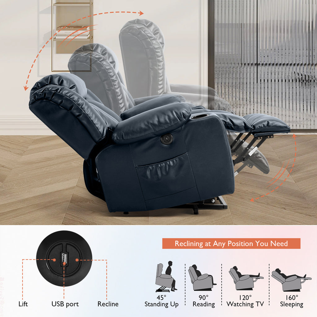 TEKAMON Infinite Position Lift Recliner Chair for Elderly with Heat Massage and Extended Footrest Lay Flat Sleeping Leather Dual Motor Power Lift Chair for Living Room (Brown)