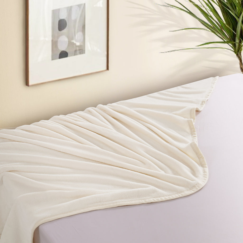 TEKAMON Fleece Bed Blankets King Size Plush Fuzzy Soft Lightweight Breathable Reversible Blanket Microfiber, 90"x108", Ivory
