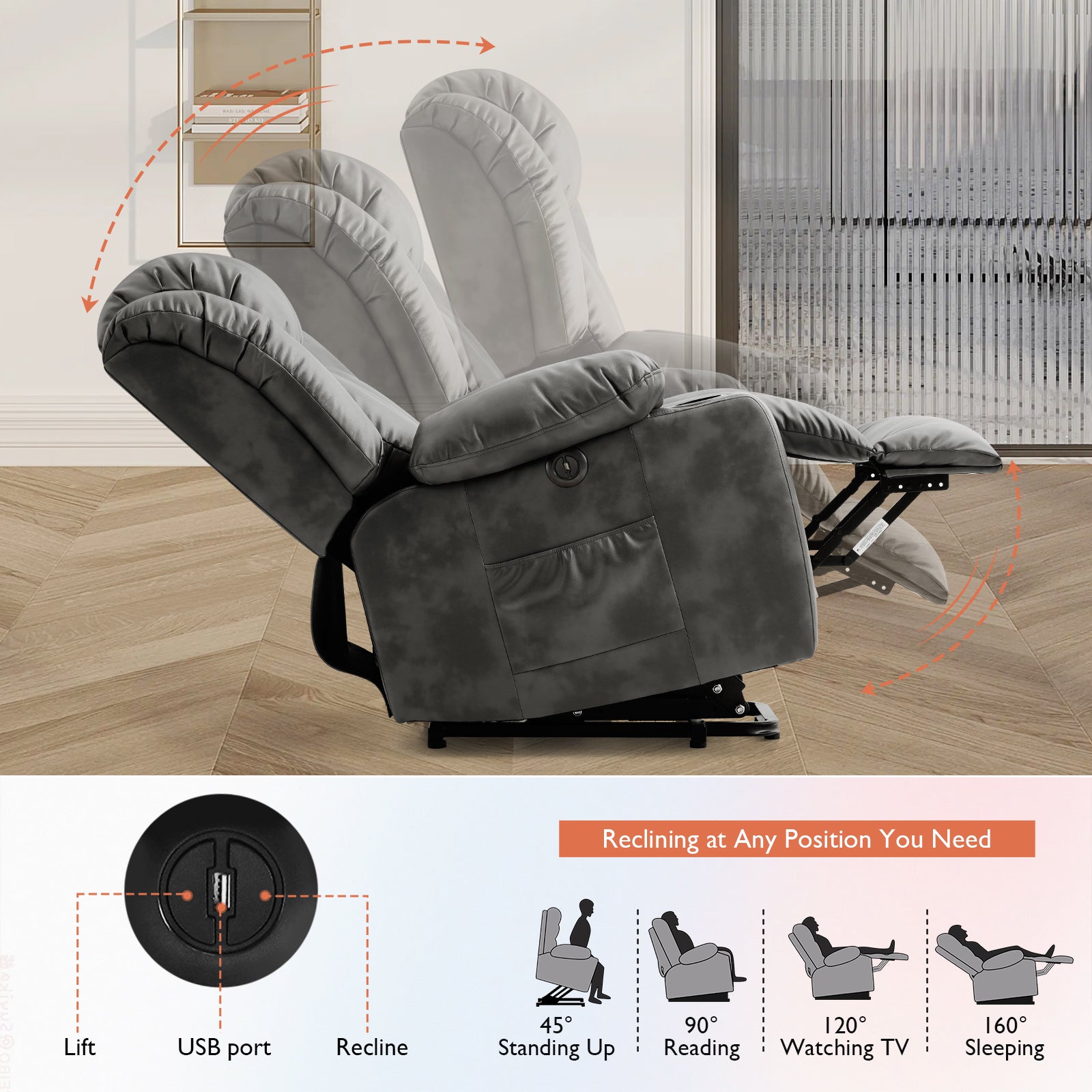 TEKAMON Infinite Position Lift Recliner Chair for Elderly with Heat Massage and Extended Footrest Lay Flat Sleeping Leather Dual Motor Power Lift Chair for Living Room (Brown)
