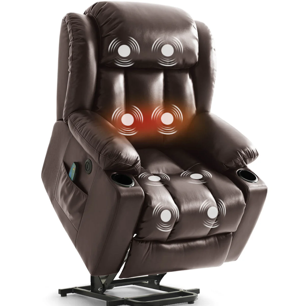 TEKAMON Infinite Position Lift Recliner Chair for Elderly with Heat Massage and Extended Footrest Lay Flat Sleeping Leather Dual Motor Power Lift Chair for Living Room (Brown)