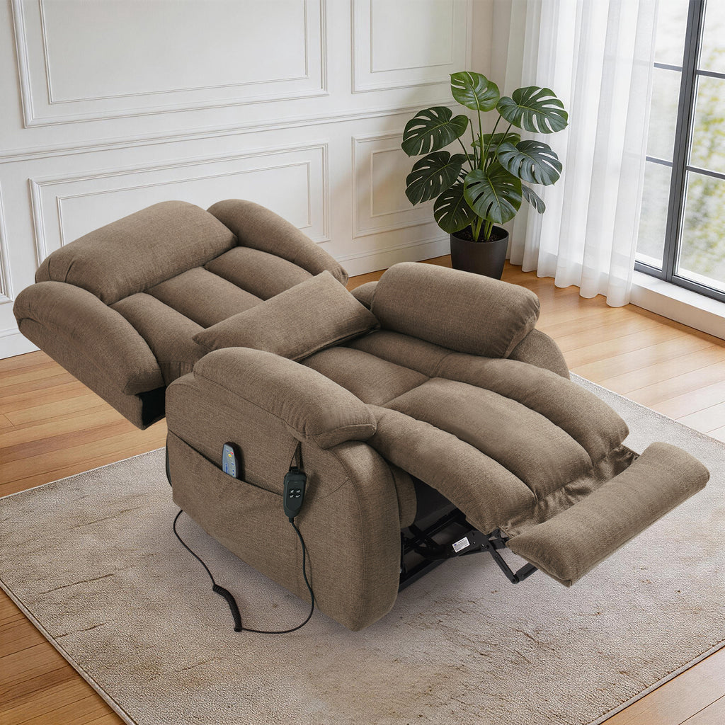 TEKAMON Infinite Position Lift Recliner Chair for Elderly with Heat and Massage Lay Flat Sleeping Power Lift Chair, Linen Fabric, Brown