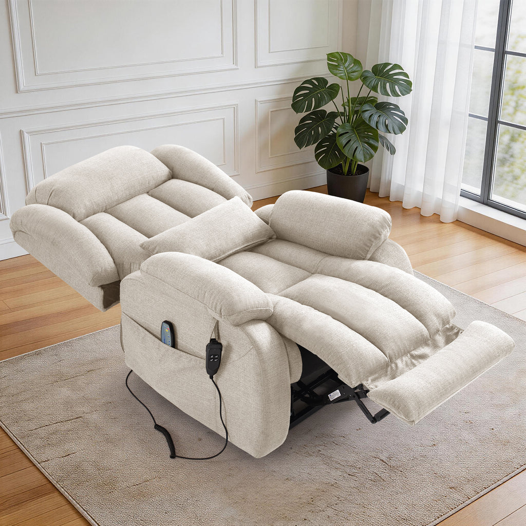 TEKAMON Infinite Position Lift Recliner Chair for Elderly with Heat and Massage Lay Flat Sleeping Power Lift Chair, Linen Fabric, Beige