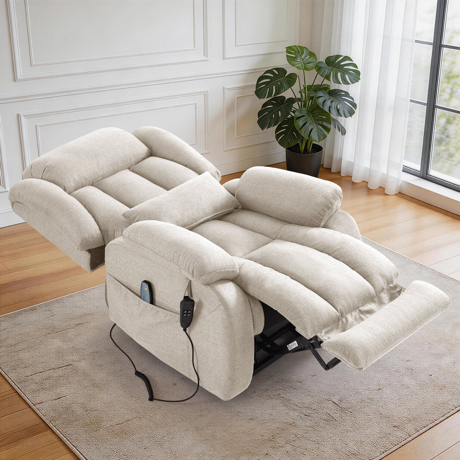 TEKAMON Infinite Position Lift Recliner Chair for Elderly with Heat and Massage Lay Flat Sleeping Power Lift Chair, Linen Fabric, Beige