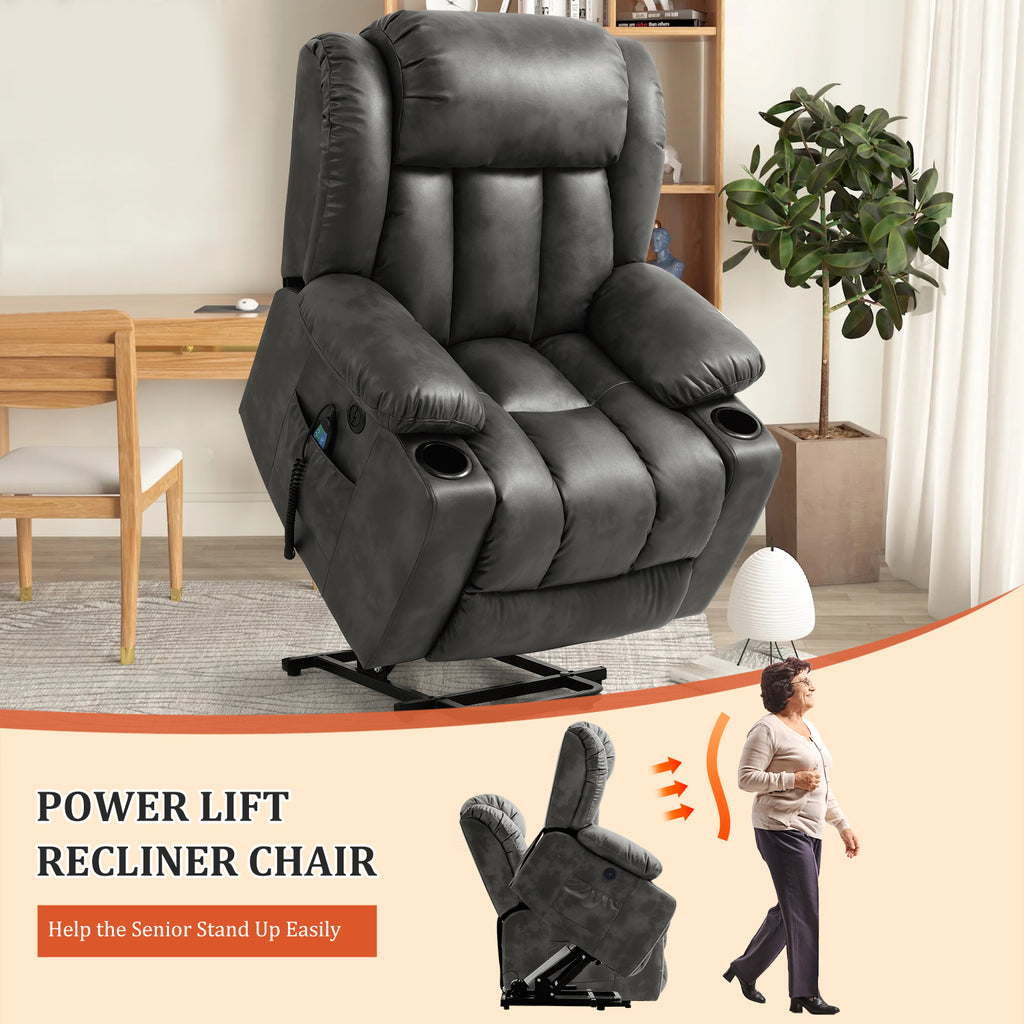 TEKAMON Infinite Position Lift Recliner Chair for Elderly with Heat Massage and Extended Footrest Lay Flat Sleeping Leather Dual Motor Power Lift Chair for Living Room (Brown)