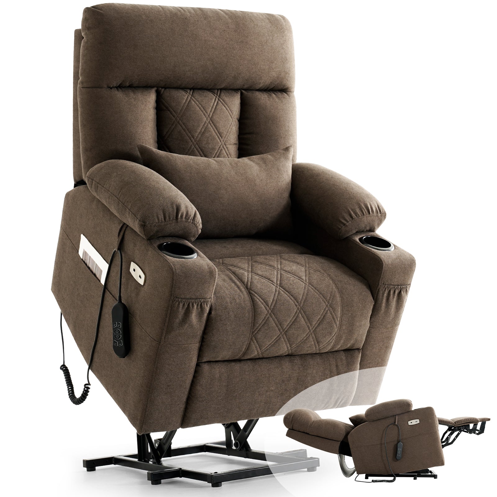 Click to see full view      4+  3 VIDEOS BEDHOURS Tri-Motor Power Lift Recliner Chair for Elderly, Zero Gravity Infinite Position Lay Flat Lift Chair w/Adjustable Headrest & Lumbar, Vibration Massage & Heat, Cup Holders