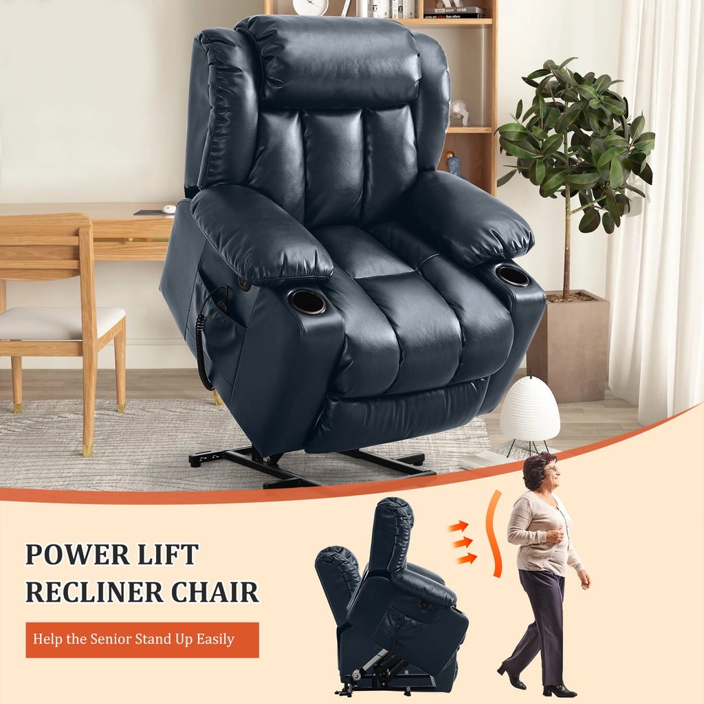 TEKAMON Infinite Position Lift Recliner Chair for Elderly with Heat Massage and Extended Footrest Lay Flat Sleeping Leather Dual Motor Power Lift Chair for Living Room (Brown)