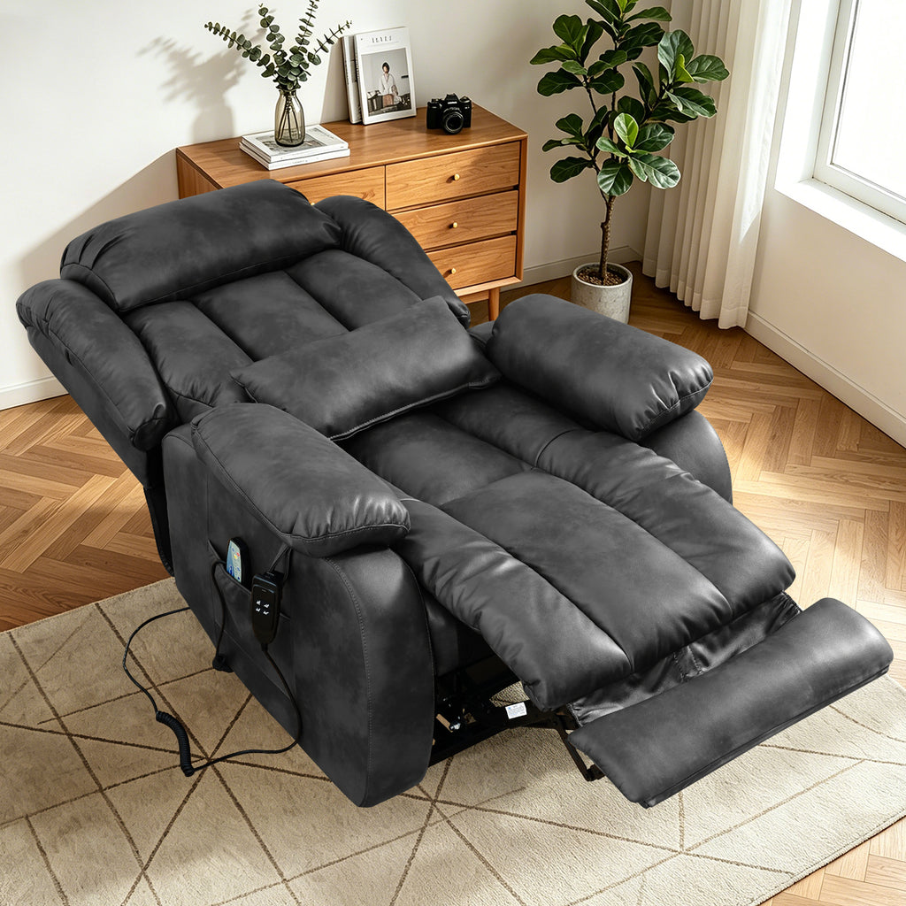 TEKAMON Infinite Position Lift Recliner Chair for Elderly with Heat Massage and Extended Footrest Lay Flat Sleeping Leather Dual Motor Power Lift Chair for Living Room (Grey)