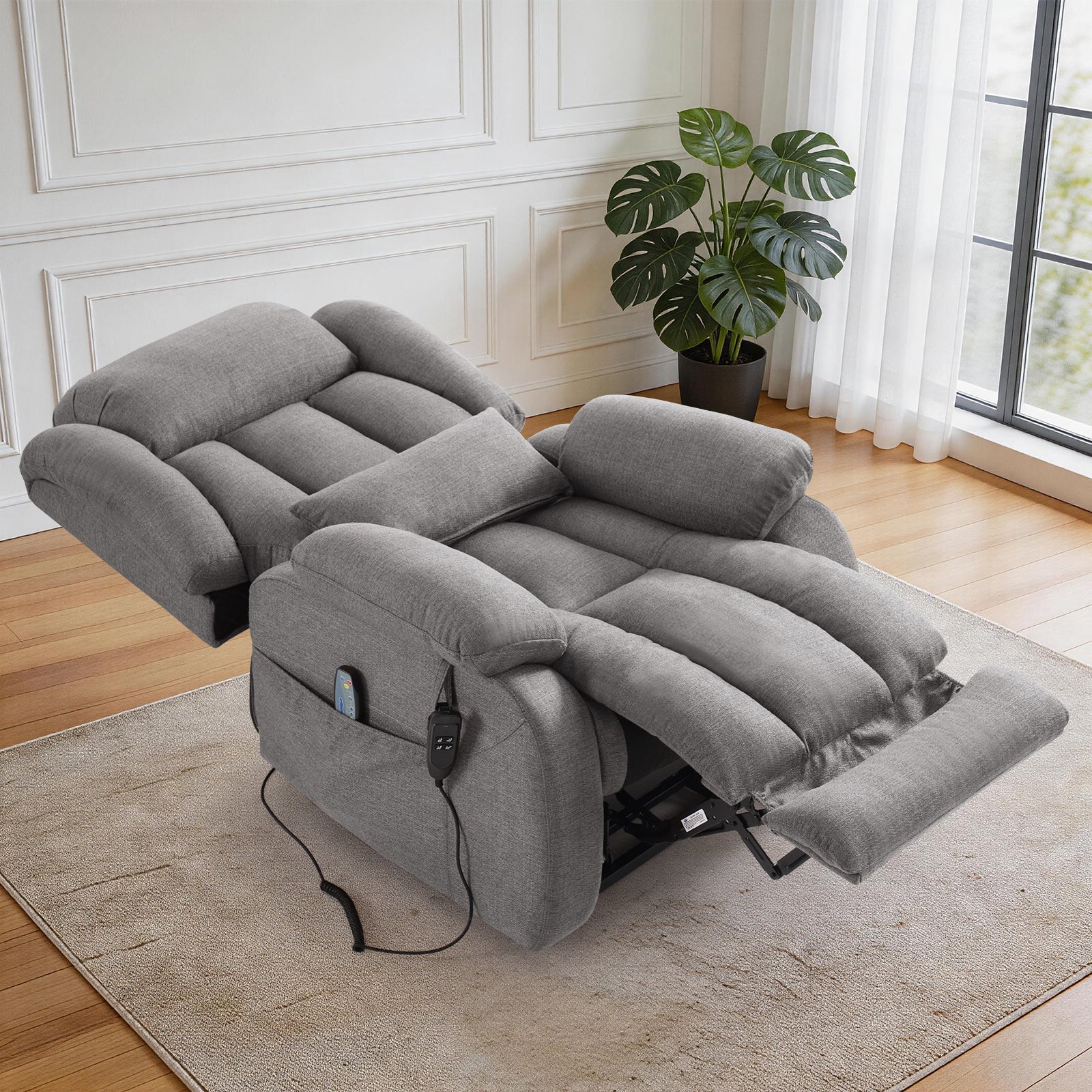 TEKAMON Infinite Position Lift Recliner Chair for Elderly with Heat and Massage Lay Flat Sleeping Power Lift Chair, Linen Fabric, Grey