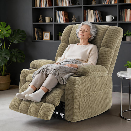 Dual Motor Power Lift Recliner Chair for Elderly – Oversized Lay‑Flat Design with Infinite Position, Massage & Heat, Cup Holders, Lumbar Pillow, One‑Touch Reset, and USB/Type‑C Charging Fabric,Beige