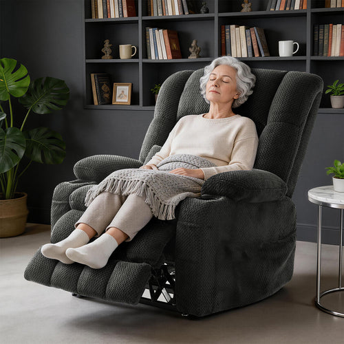 Dual Motor Power Lift Recliner Chair for Elderly – Oversized Lay‑Flat Design with Infinite Position, Massage & Heat, Cup Holders, Lumbar Pillow, One‑Touch Reset, and USB/Type‑C Charging Fabric,Grey（副本）
