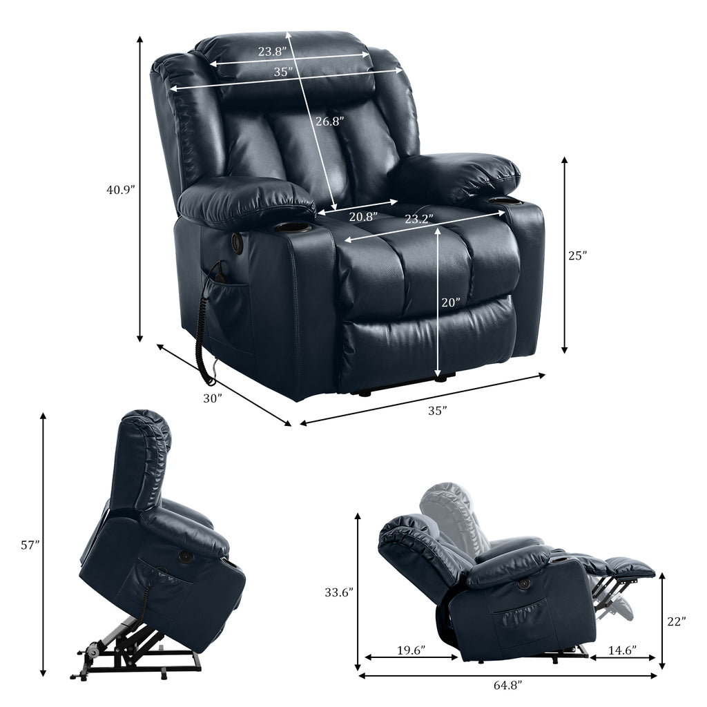 TEKAMON Infinite Position Lift Recliner Chair for Elderly with Heat Massage and Extended Footrest Lay Flat Sleeping Leather Dual Motor Power Lift Chair for Living Room (Brown)