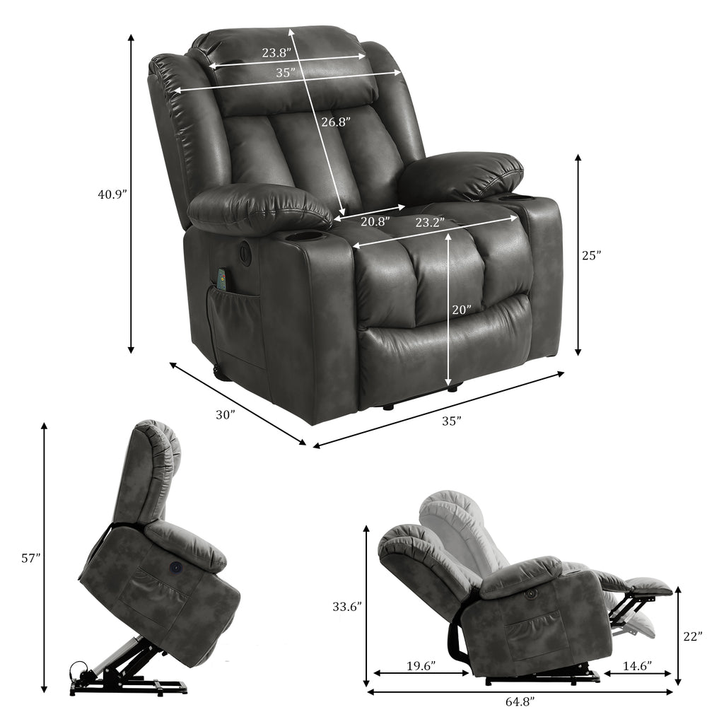TEKAMON Infinite Position Lift Recliner Chair for Elderly with Heat Massage and Extended Footrest Lay Flat Sleeping Leather Dual Motor Power Lift Chair for Living Room (Brown)