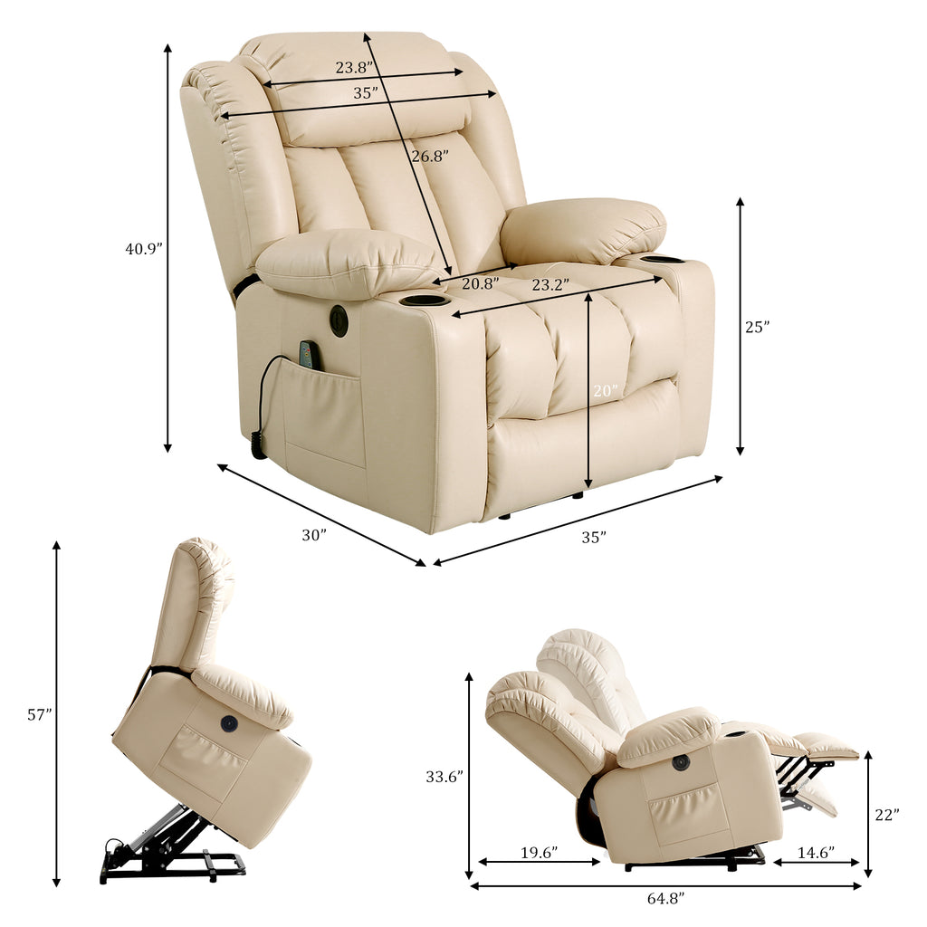 TEKAMON Infinite Position Lift Recliner Chair for Elderly with Heat Massage and Extended Footrest Lay Flat Sleeping Leather Dual Motor Power Lift Chair for Living Room (Brown)
