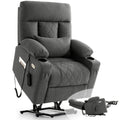 TEKAMON Power Lift Recliner Chair for Elderly - Adjustable Headrest, Three Motor, Infinite Positions, Built-in Massage and Heating, USB Ports, Cup Holders - Dark Grey