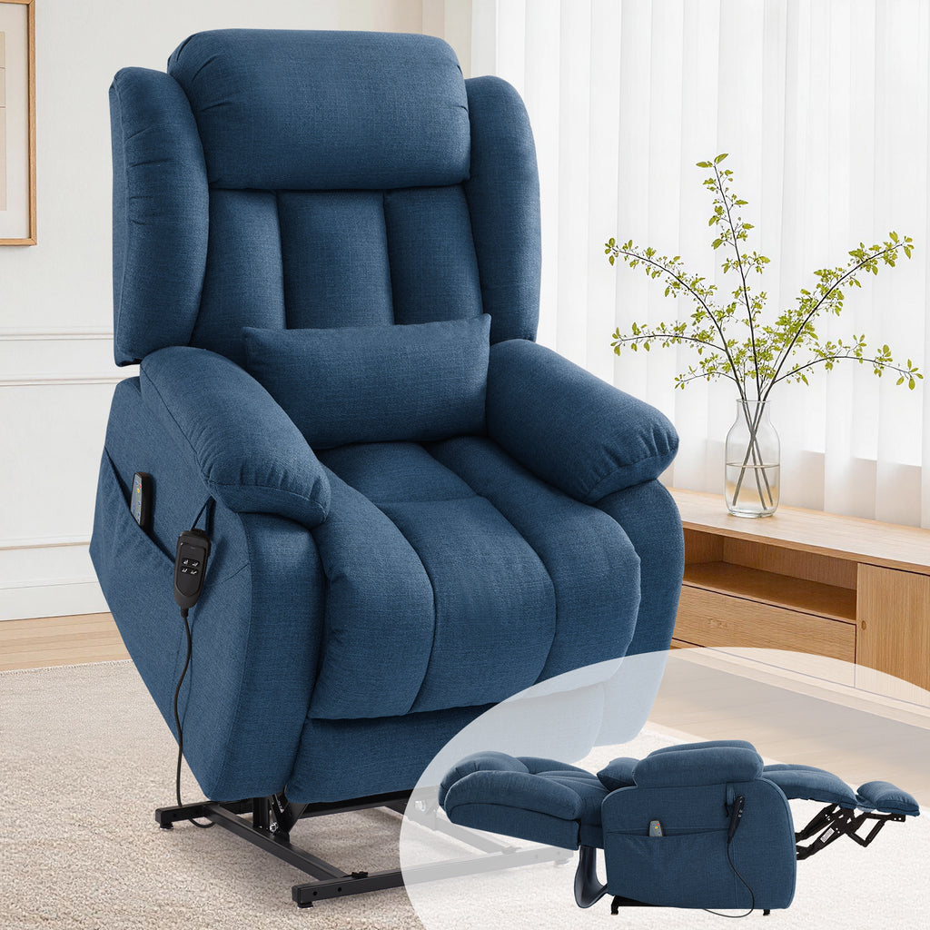 TEKAMON Infinite Position Lift Recliner Chair for Elderly with Heat and Massage Lay Flat Sleeping Power Lift Chair, Linen Fabric, Blue