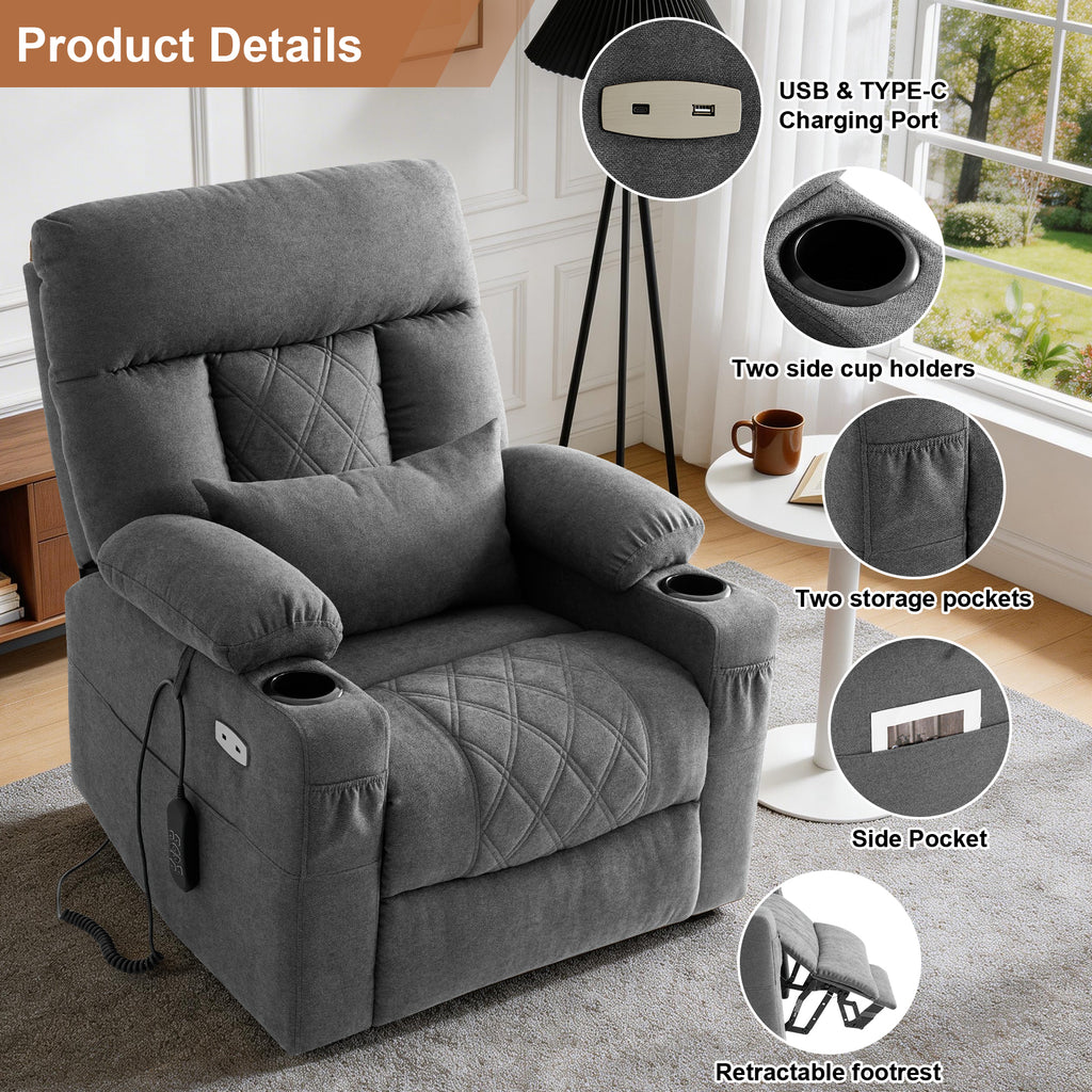Click to see full view      4+  3 VIDEOS BEDHOURS Tri-Motor Power Lift Recliner Chair for Elderly, Zero Gravity Infinite Position Lay Flat Lift Chair w/Adjustable Headrest & Lumbar, Vibration Massage & Heat, Cup Holders