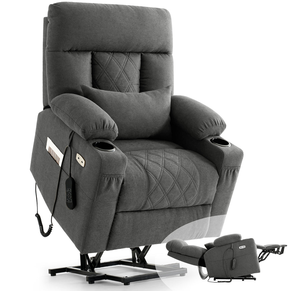 Click to see full view      4+  3 VIDEOS BEDHOURS Tri-Motor Power Lift Recliner Chair for Elderly, Zero Gravity Infinite Position Lay Flat Lift Chair w/Adjustable Headrest & Lumbar, Vibration Massage & Heat, Cup Holders
