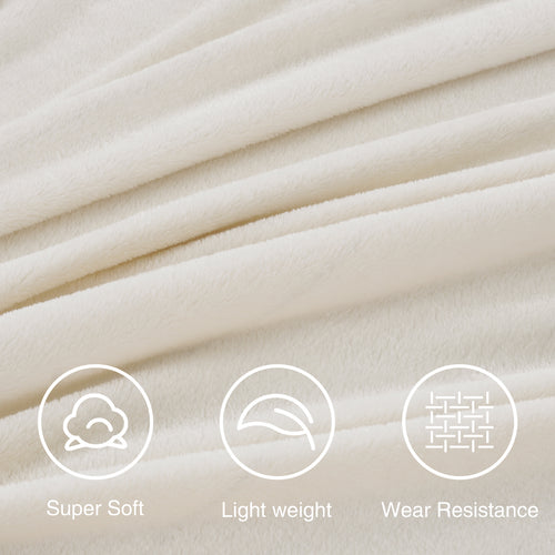 TEKAMON Fleece Bed Blankets Queen Size Plush Fuzzy Soft Lightweight Breathable Reversible Blanket Microfiber, 90"x90", Ivory