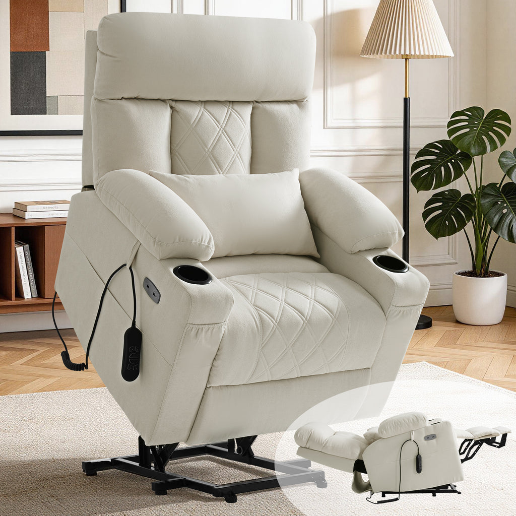 Click to see full view      4+  3 VIDEOS BEDHOURS Tri-Motor Power Lift Recliner Chair for Elderly, Zero Gravity Infinite Position Lay Flat Lift Chair w/Adjustable Headrest & Lumbar, Vibration Massage & Heat, Cup Holders
