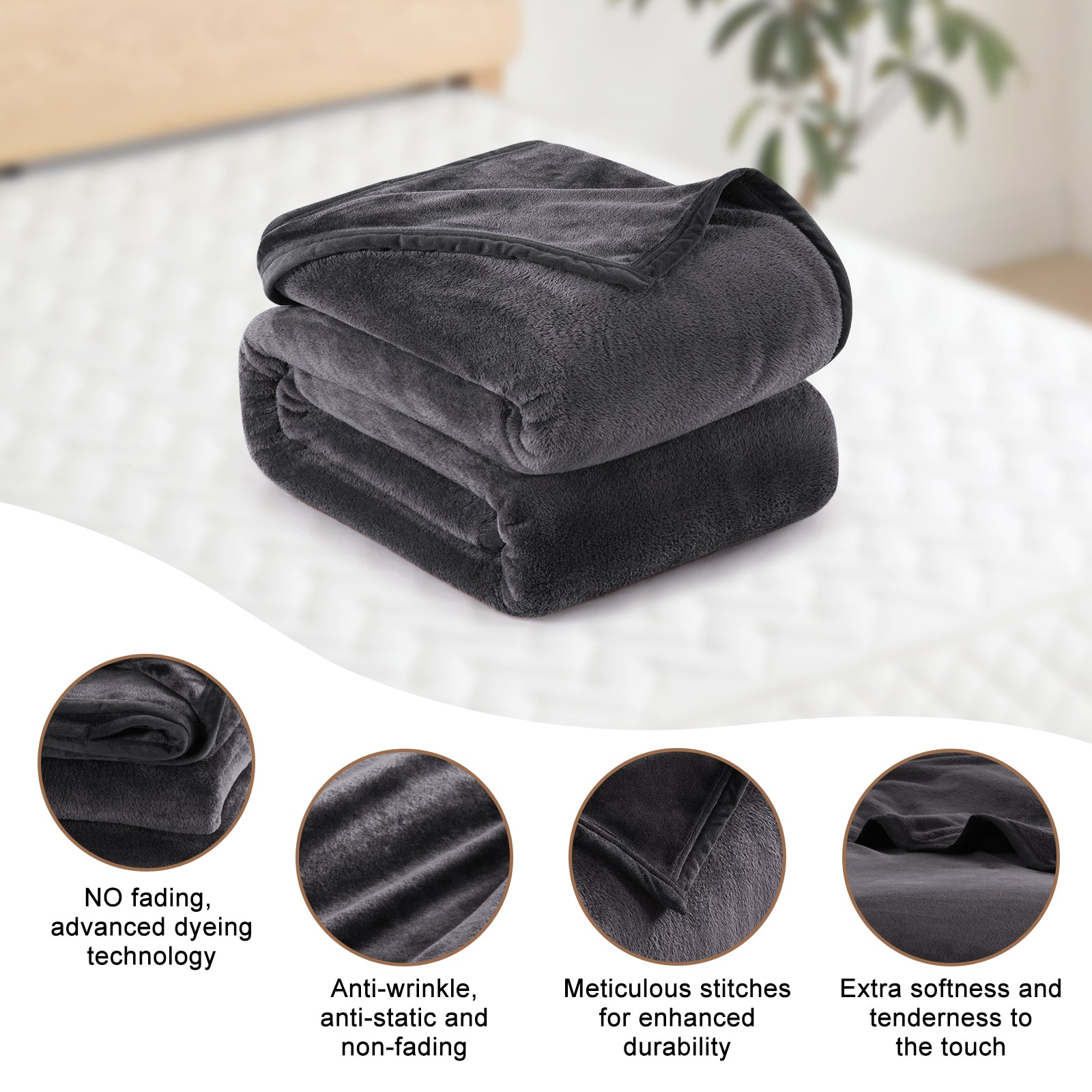 TEKAMON Fleece Bed Blankets Queen Size Plush Fuzzy Soft Lightweight Breathable Reversible Blanket Microfiber, 90"x90"