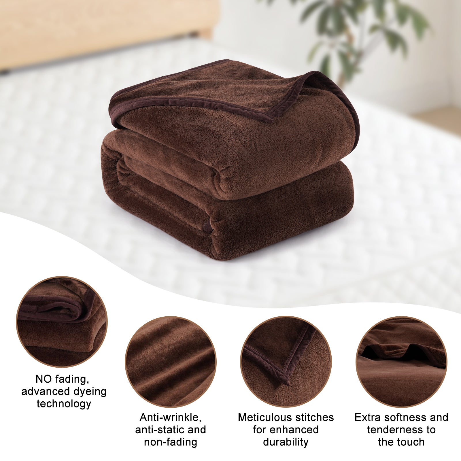 TEKAMON Fleece Bed Blankets Queen Size Plush Fuzzy Soft Lightweight Breathable Reversible Blanket Microfiber, 90"x90"