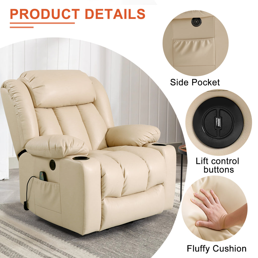TEKAMON Infinite Position Lift Recliner Chair for Elderly with Heat Massage and Extended Footrest Lay Flat Sleeping Leather Dual Motor Power Lift Chair for Living Room (Brown)
