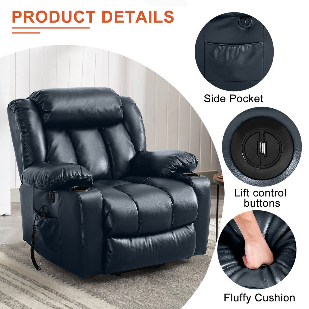 TEKAMON Infinite Position Lift Recliner Chair for Elderly with Heat Massage and Extended Footrest Lay Flat Sleeping Leather Dual Motor Power Lift Chair for Living Room (Brown)