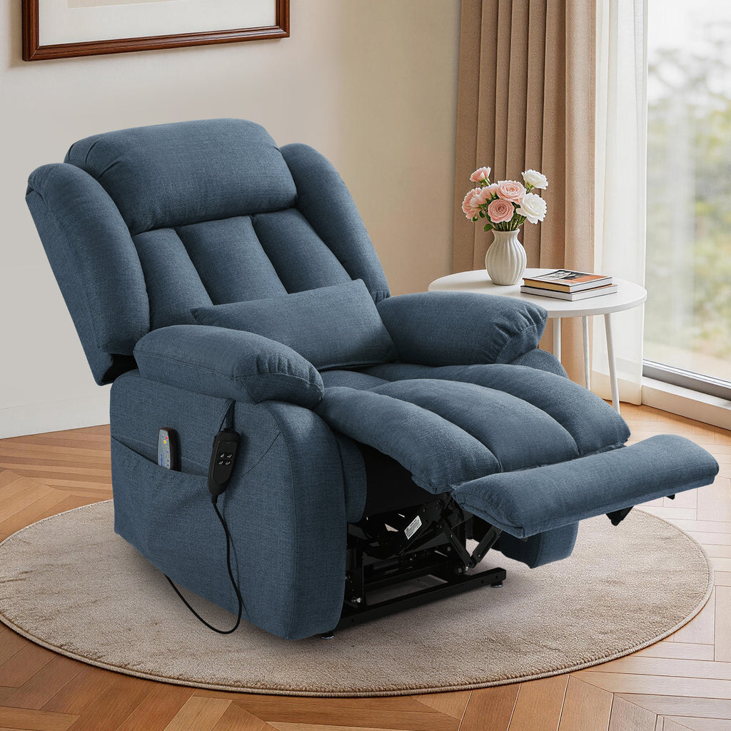TEKAMON Infinite Position Lift Recliner Chair for Elderly with Heat and Massage Lay Flat Sleeping Power Lift Chair, Linen Fabric, Blue