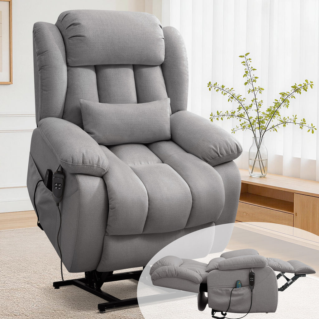 TEKAMON Infinite Position Lift Recliner Chair for Elderly with Heat and Massage Lay Flat Sleeping Power Lift Chair, Linen Fabric, Grey