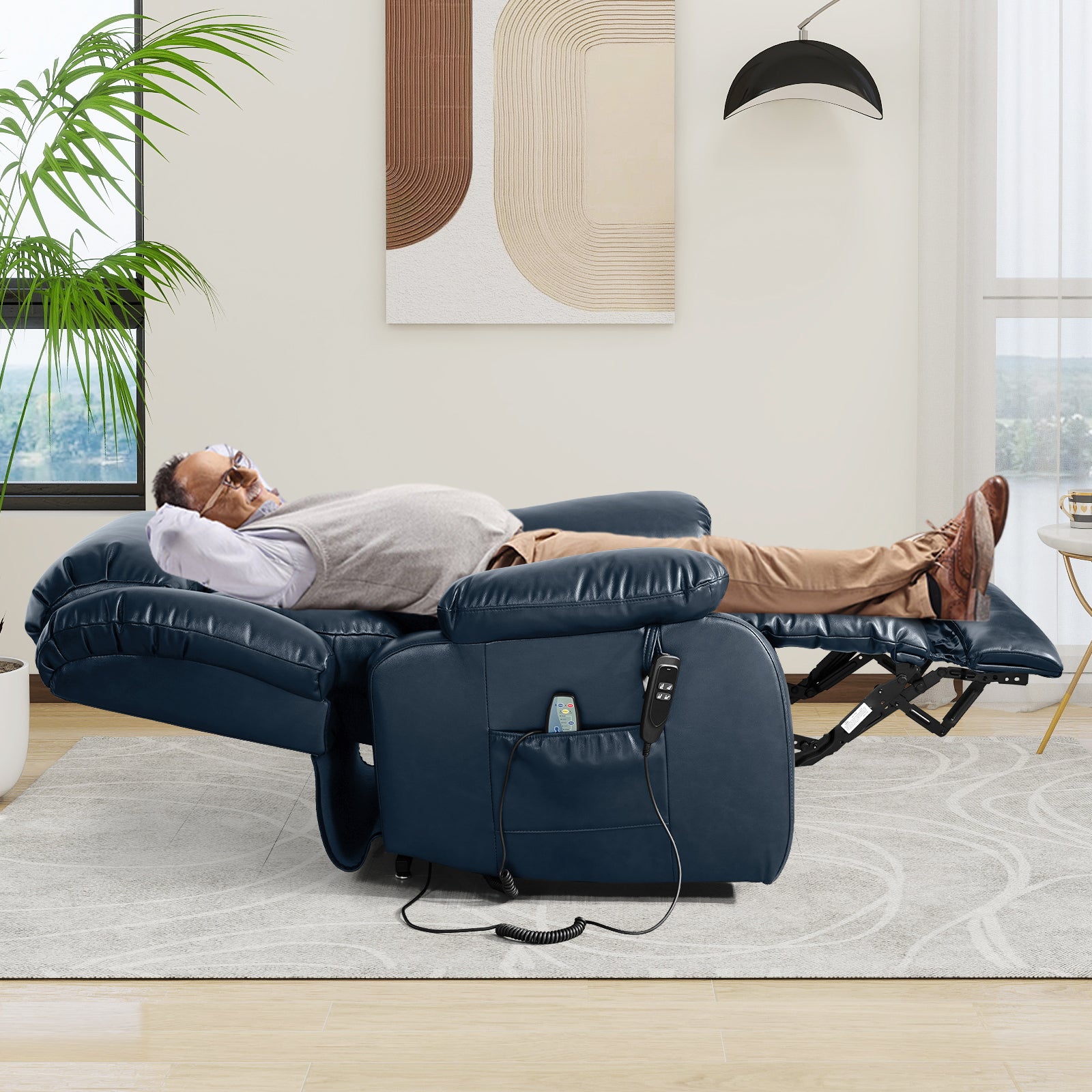TEKAMON Infinite Position Lift Recliner Chair for Elderly with Heat Massage and Extended Footrest Lay Flat Sleeping Leather Dual Motor Power Lift Chair for Living Room (Beige)