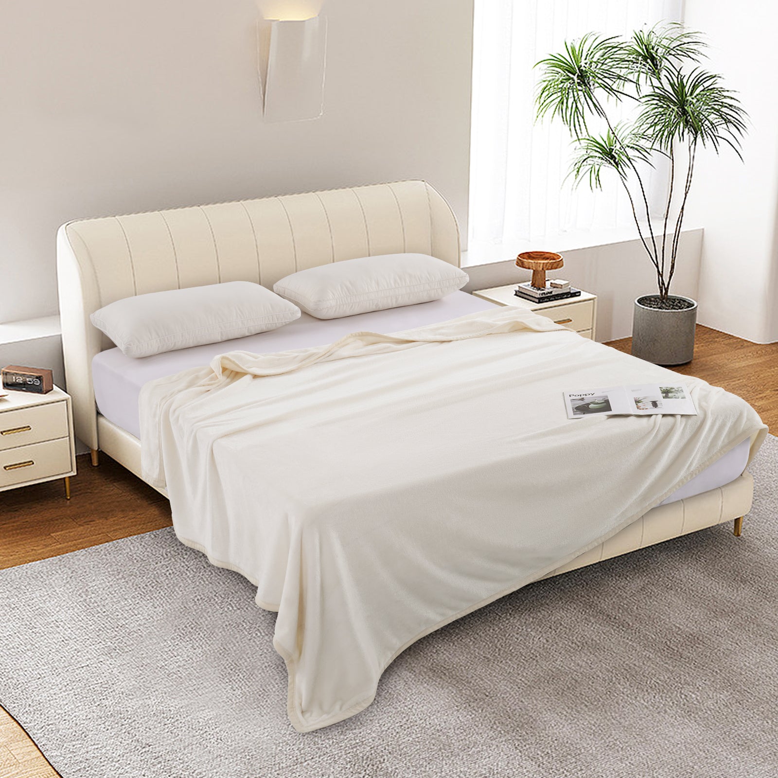 TEKAMON Fleece Bed Blankets Queen Size Plush Fuzzy Soft Lightweight Breathable Reversible Blanket Microfiber, 90"x90"