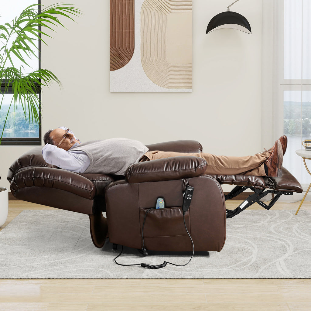TEKAMON Power Lift Chair Recliner for Elderly with Heat and Massage, Lay Flat Sleeping Recliner Dual Motor Infinite Position Leather Lift Chair for Living Room (Brown)