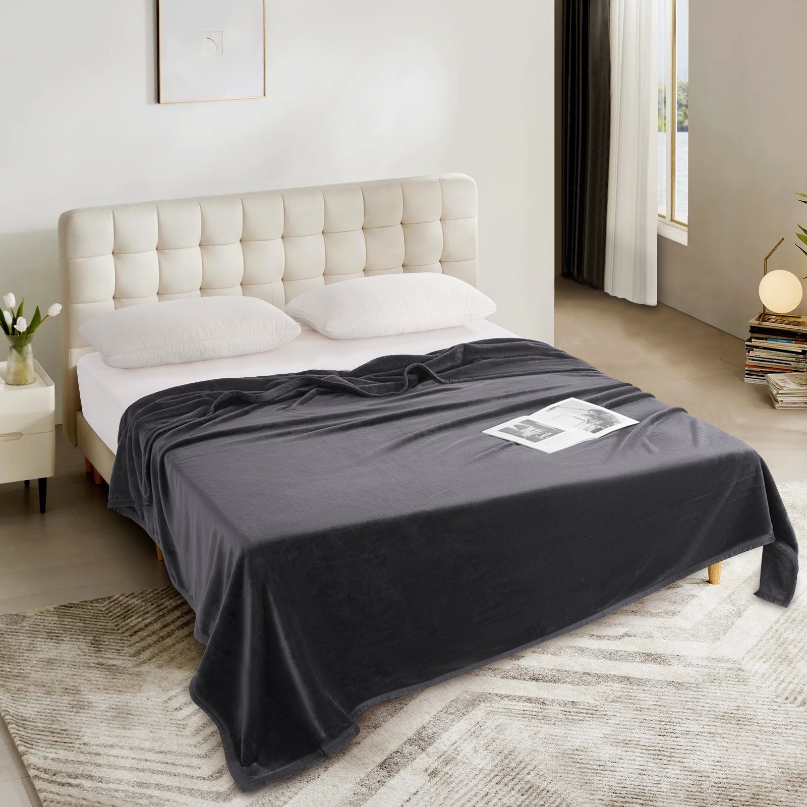 TEKAMON Fleece Bed Blankets Queen Size Plush Fuzzy Soft Lightweight Breathable Reversible Blanket Microfiber, 90"x90"