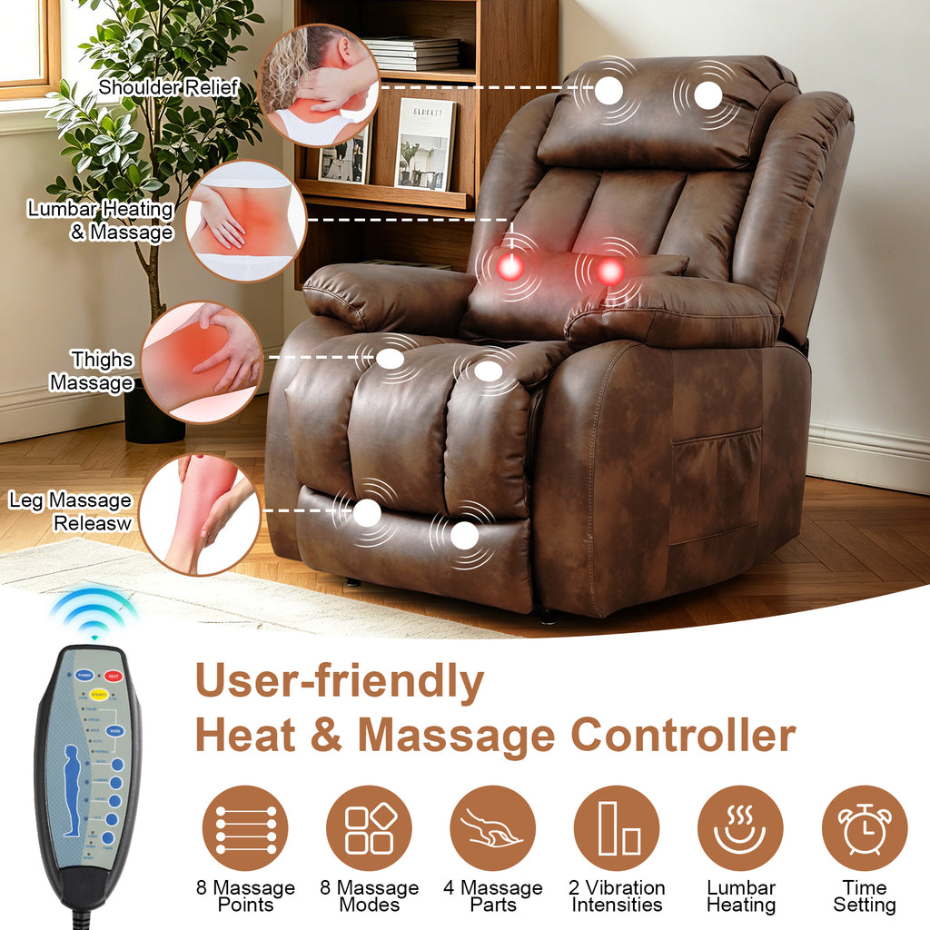 TEKAMON Infinite Position Lift Recliner Chair for Elderly with Heat Massage and Extended Footrest Lay Flat Sleeping Leather Dual Motor Power Lift Chair for Living Room (Ochre)