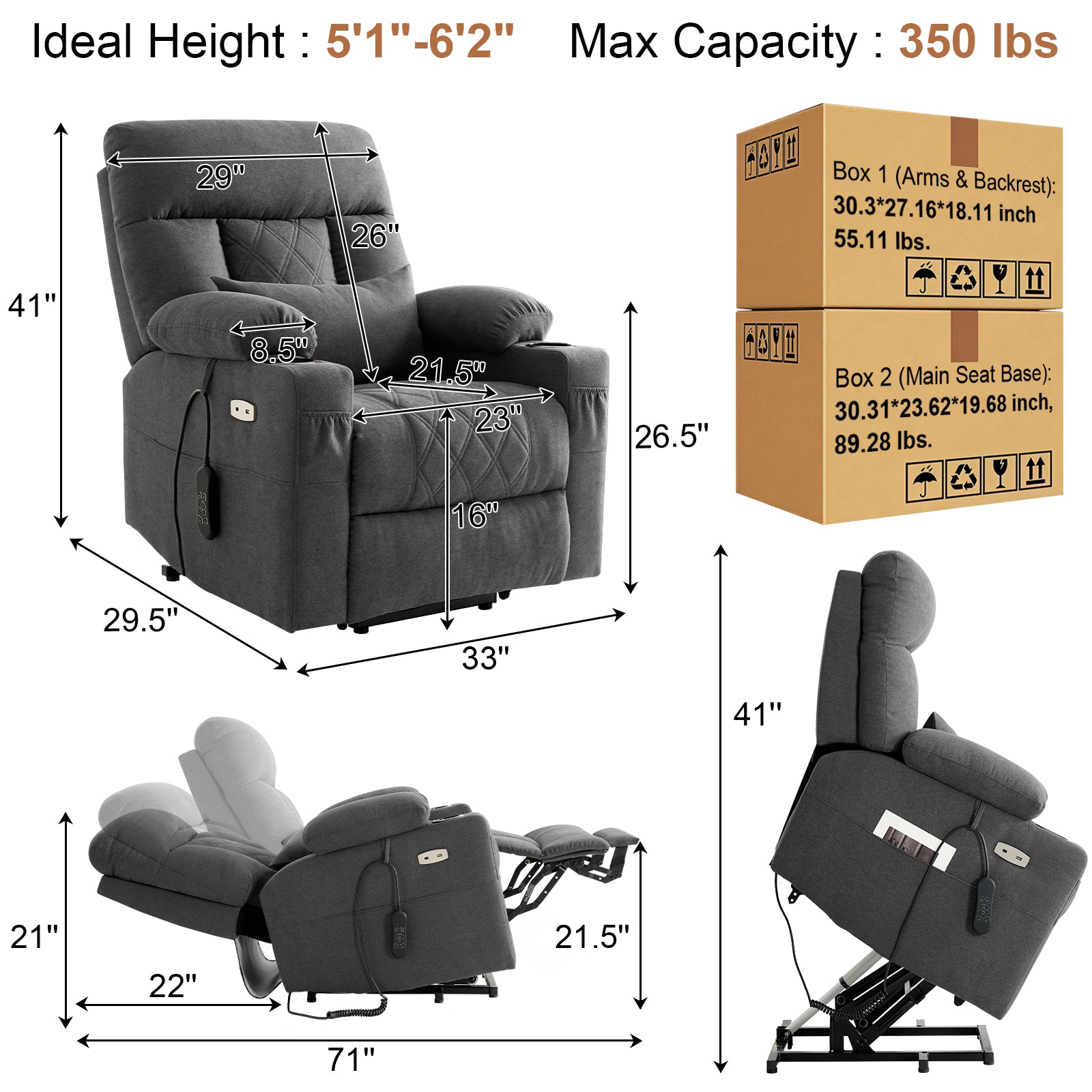 Click to see full view      4+  3 VIDEOS BEDHOURS Tri-Motor Power Lift Recliner Chair for Elderly, Zero Gravity Infinite Position Lay Flat Lift Chair w/Adjustable Headrest & Lumbar, Vibration Massage & Heat, Cup Holders